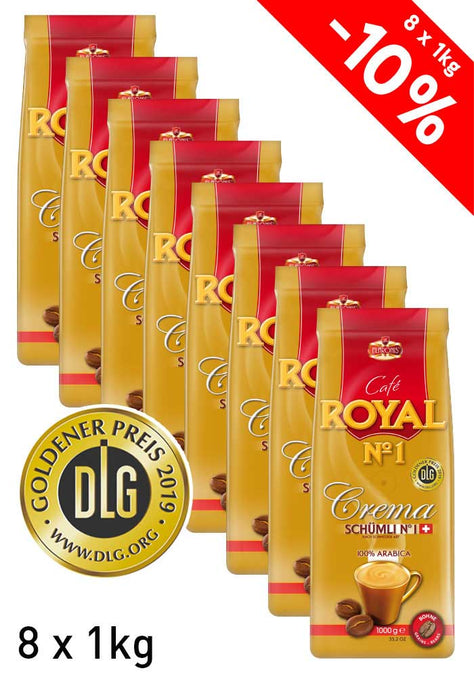 ROYAL N°1 - COFFEE BEANS - 100% ARABICA CREMA SCHÜMLI - DLG GOLD MEDAL - 8 x 1 KG