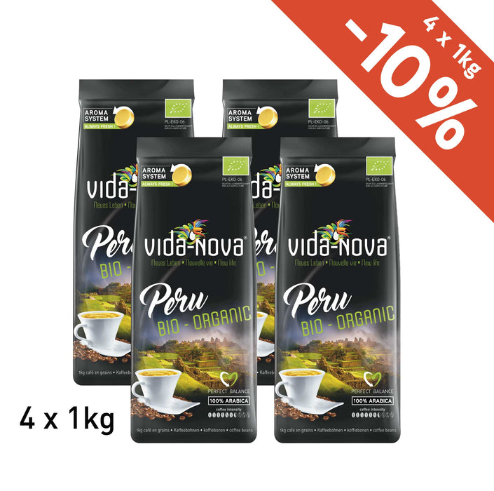 VIDA NOVA - COFFEE BEANS - PREMIUM 100% ARABIC PERU BIO/ORGANIC - 4 x 1 KG